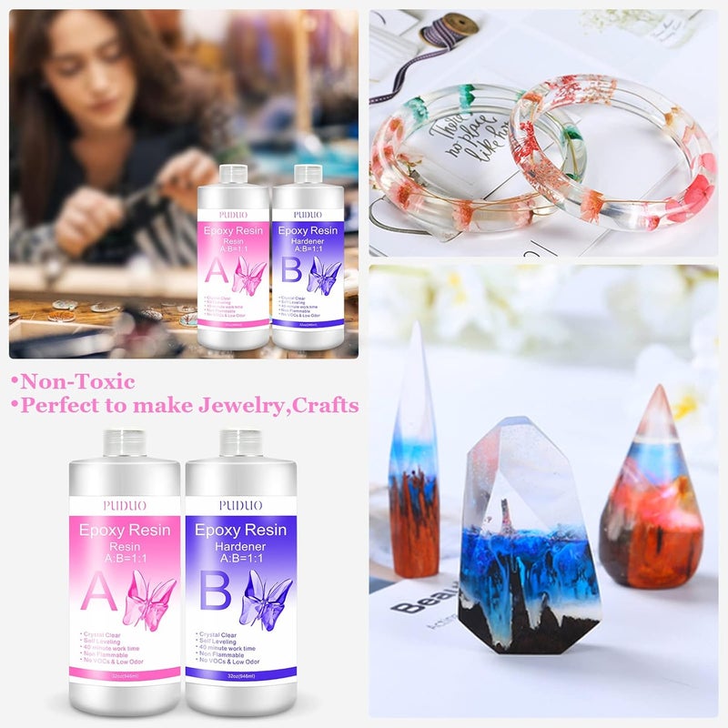 Puduo Epoxy Resin Clear Kit 64 OZ for Art, Jewelry Making, Crafts, Keychain - Including 32 OZ Resin and 32 OZ Hardener, Fast Curing 2 Part AB Epoxy Casting Resin by - Image 5